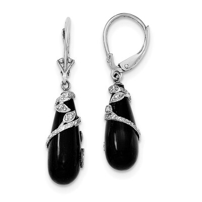Diamond-cut Onyx Teardrop Leverback Earrings Sterling Silver Rhodium-plated QE12336, MPN: QE12336, …