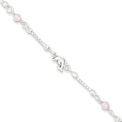 Pink Stone Polished Dolphin Children&#39;s Bracelet Sterling Silver QG2837-5, MPN: QG2837-5, 1911012947…
