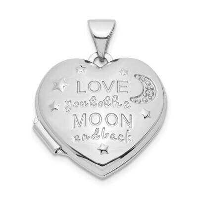 CZ Diamond Love Moon and Back 18mm Heart Locket Sterling Silver Rhodium-plated QLS1051, MPN: QLS105…