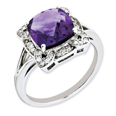 Amethyst Ring Sterling Silver Diamond QR3038AM, MPN: QR3038AM, 883957628257