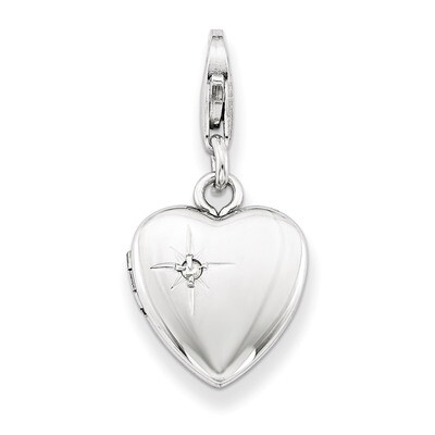 Heart Locket Sterling Silver &amp; Diamond Polished Lobster Clasp 12mm QLS470, MPN: QLS470, 883957521237