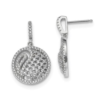 CZ Diamond Post Dangle Earrings Sterling Silver Rhodium-plated QE13955, MPN: QE13955,