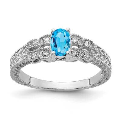 6x4mm Oval Blue Topaz Aaa Diamond Ring 14k White Gold Y2065BT/AAA, MPN: Y2065BT_AA, 883957683065
