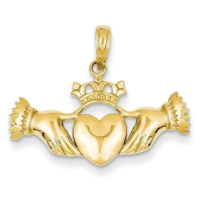 Flat-Backed Claddagh Pendant 14k Gold Solid Polished D1927, MPN: D1927, 637218066292