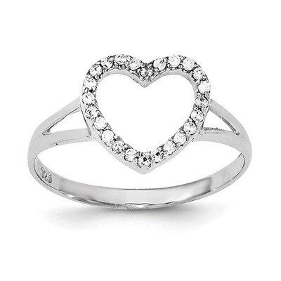 CZ Diamond Heart Ring Sterling Silver Rhodium-plated Polished QR6277, MPN: QR6277, 191101769887