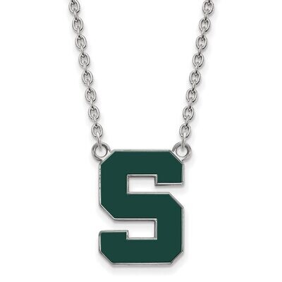 Michigan State University Large Enamel Pendant with Chain Necklace Sterling Silver SS073MIS-18, MPN…