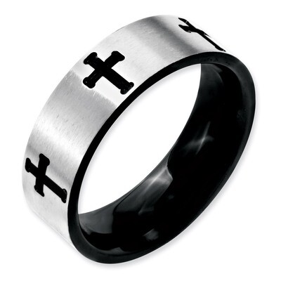 7mm Black IP-plated Crosses Brushed Polished Band - Stainless Steel SR150 by Chisel, MPN: SR150, 88…