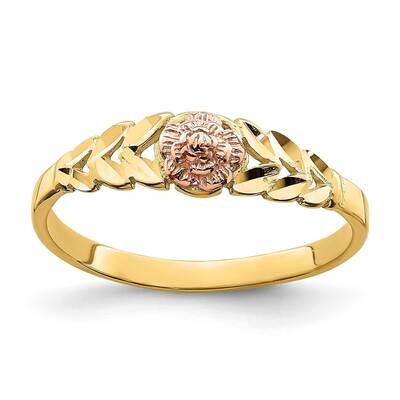 Two Tone Leaves with Flower Ring 14k Gold Diamond-cut R931, MPN: R931, 196904042823