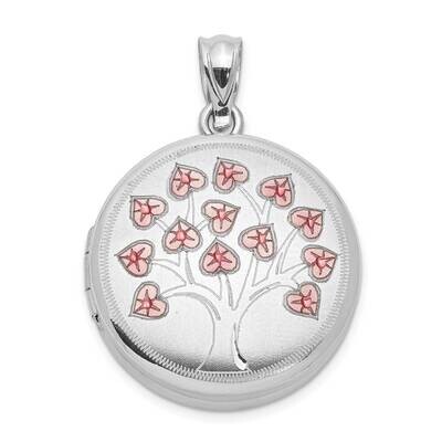 Brush/Polished Pink Enamel Tree Round Locket Sterling Silver Rhodium-plated QLS1021, MPN: QLS1021, …