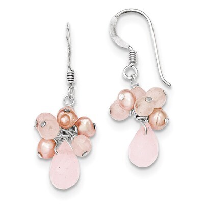 Rose Quartz Pink Cultured Pearl Earrings Sterling Silver QE2209, MPN: QE2209, 191101188084