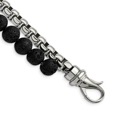 Box Chain &amp; Lava Stone 2 Stand 8.5 Inch Bracelet Stainless Steel Polished SRB2770-8.5, MPN: SRB2770…