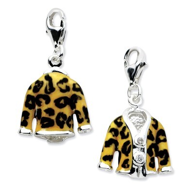 Enamel Leopard Jacket Charm Sterling Silver Click-on Synthetic Diamond QCC581 by Amore La Vita, MPN…
