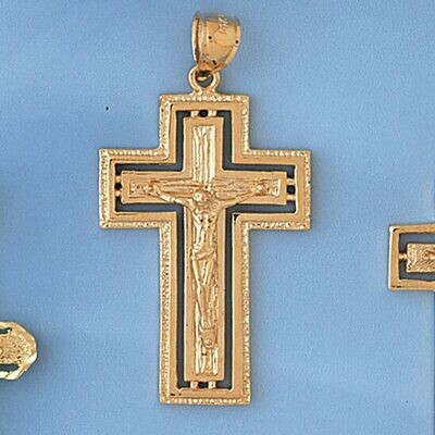 Dazzlers Jewelry Jesus Christ on Cross Pendant Necklace Charm Bracelet in Yellow, White or Rose Gol…