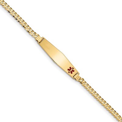 8 Inch Medical Soft Diamond Shape Red Enamel Flat Curb Link ID Bracelet 14k Gold XM561FC-8, MPN: XM…