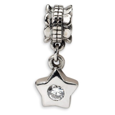 Synthetic Diamond Star Dangle Bead - Sterling Silver QRS543, MPN: QRS543, 883957724546