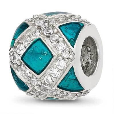 CZ Teal Enameled Fancy Bead Sterling Silver QRS4378, MPN: QRS4378,