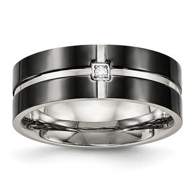 Black IP Grooved CZ Diamond Comfort Back Ring Stainless Steel Polished SR557, MPN: SR557, 191101557…