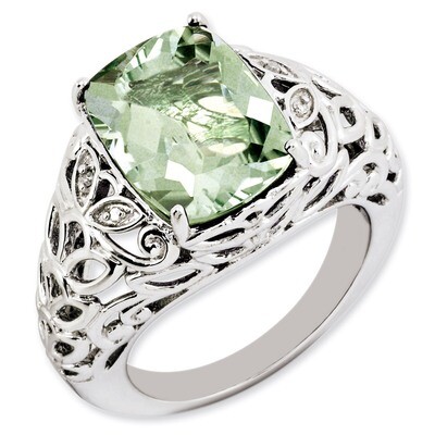 Green Quartz &amp; Diamond Ring Sterling Silver QR3277AG, MPN: QR3277AG, 883957404455