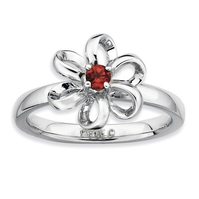 Garnet Flower Ring - Sterling Silver Polished QSK115, MPN: QSK115, 886774209883