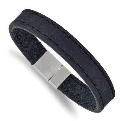 Blue Leather 8.5 Inch Bracelet Stainless Steel Brushed SRB2404-8.5, MPN: SRB2404-8.5, 191101859717