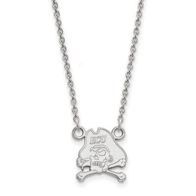 East Carolina University Small Pendant with Chain Necklace 14k White Gold 4W011ECU-18, MPN: 4W011EC…