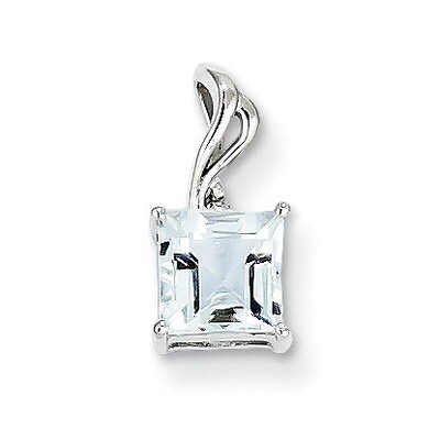 Aquamarine Square Pendant Sterling Silver Rhodium-plated Diamond QP2989AQ, MPN: QP2989AQ, 883957358…