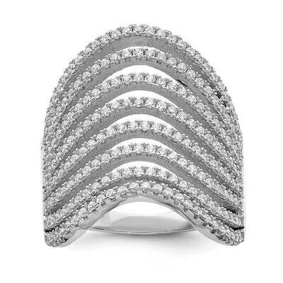 Multi CZ Diamond Wave Design Ring Sterling Silver Rhodium-plated QR6972, MPN: QR6972, 883957322858