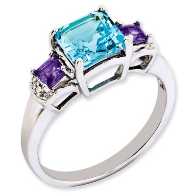 London Blue Topaz, Amethyst &amp; Diamond Ring Sterling Silver QR2902LBT, MPN: QR2902LBT, 886774190228