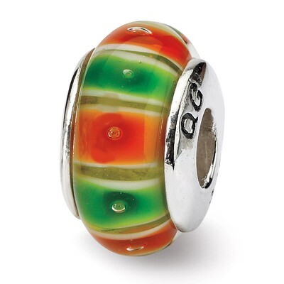 Green Orange Hand-blown Glass Bead - Sterling Silver QRS663, MPN: QRS663, 883957725734