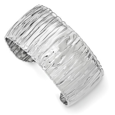 Cuff Bangle Sterling Silver Rhodium-plated Polished Textured QB1021, MPN: QB1021, 196904160725