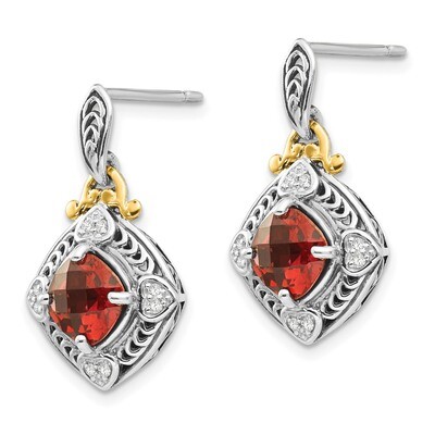 Diamond &amp; Garnet Earrings Sterling Silver &amp; 14k Gold QTC667, MPN: QTC667, 883957367729