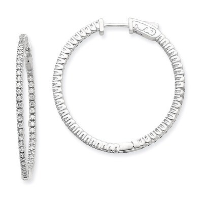 Diamond Round Hoop with Safety Clasp Earrings 14k White Gold XE1985WAA, MPN: XE1985WAA, 191101380808