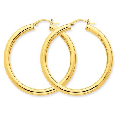 4mm x 45mm Tube Hoop Earrings 14k Gold Polished T951, MPN: T951, 883957288123
