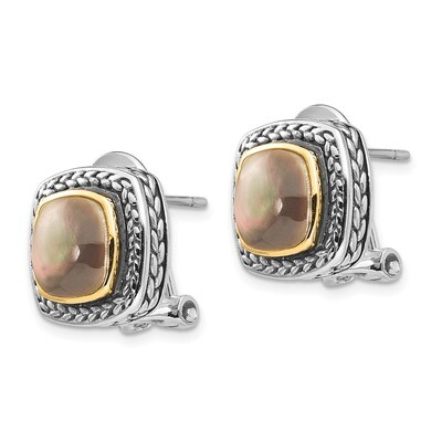 Black Mother of Pearl Earrings Sterling Silver &amp; 14k Gold QTC65, MPN: QTC65, 742323109137