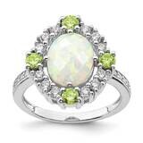 Green &amp; Clear CZ Diamond &amp; Synthetic Opal Ring Sterling Silver Rhodium Plated QR7036, MPN: QR7036, …