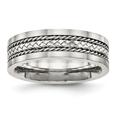 Satin &amp; Polished with Silver Center Inlay Ring Stainless Steel SR467, MPN: SR467, 886774436913