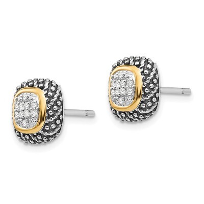 Diamond Post Earrings Sterling Silver &amp; 14k Gold QTC1188, MPN: QTC1188, 886774378350