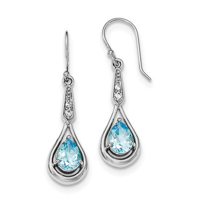 CZ Diamond &amp; Blue Topaz Dangle Earrings Sterling Silver Rhodium-plated QE12622BT, MPN: QE12622BT, 1…