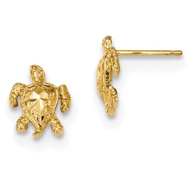 Diamond -cut Sea Turtle Post Earrings 14k Gold Polished TC995, MPN: TC995, 191101056222