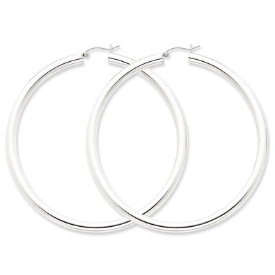 4mm Round Hoop Earrings Sterling Silver Rhodium-plated QE4406, MPN: QE4406, 883957930268