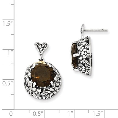 Smokey Quartz Post Dangle Earrings Sterling Silver &amp; 14k Gold QTC969, MPN: QTC969, 883957036205