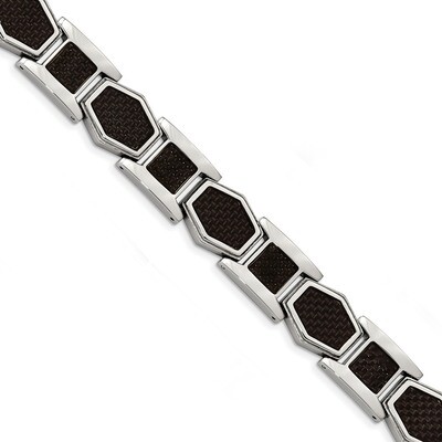 Black Carbon Fiber Inlay 8.75 in Link Bracelet Stainless Steel Polished SRB1825-8.75 by Chisel, MPN…