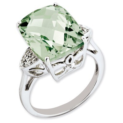 Green Quartz &amp; Diamond Ring Sterling Silver QR2932AG, MPN: QR2932AG, 883957360232
