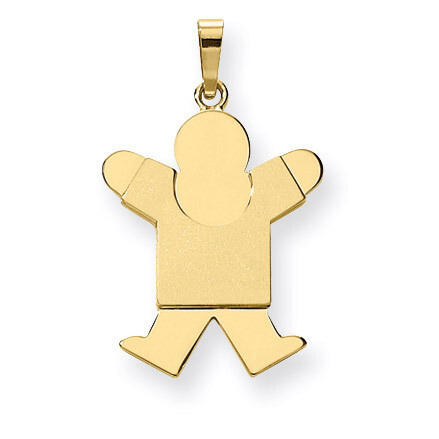 Solid Satin Engravable Boy Jumping Charm 14k Gold XK110