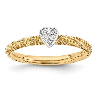 Yellow Gold Plated Heart Ring Sterling Silver Diamond QSK1829, MPN: QSK1829, 886774375106