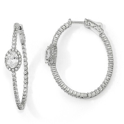 Fancy CZ In &amp; Out Oval Hoop Earrings Sterling Silver Rhodium-plated QE13014, MPN: QE13014, 88677472…