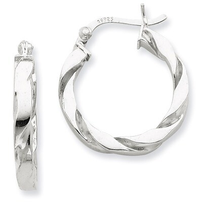 Flattened Twist 20mm Hoop Earrings Sterling Silver Rhodium-plated QE6745, MPN: QE6745, 883957579351