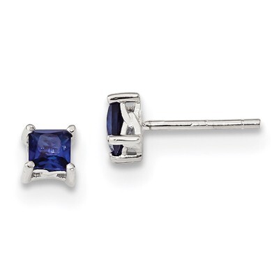 4mm Princess Created Sapphire Post Earrings Sterling Silver QBE28SEP, MPN: QBE28SEP, 883957181172