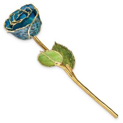 Lacquer Dipped Gold Trim Black and Blue Leopard Rose GM23899, MPN: GM23899, 812465024381