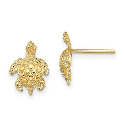 Textured Sea Turtle Post Earrings 14k Gold 2-D TE828, MPN: TE828, 637218063758